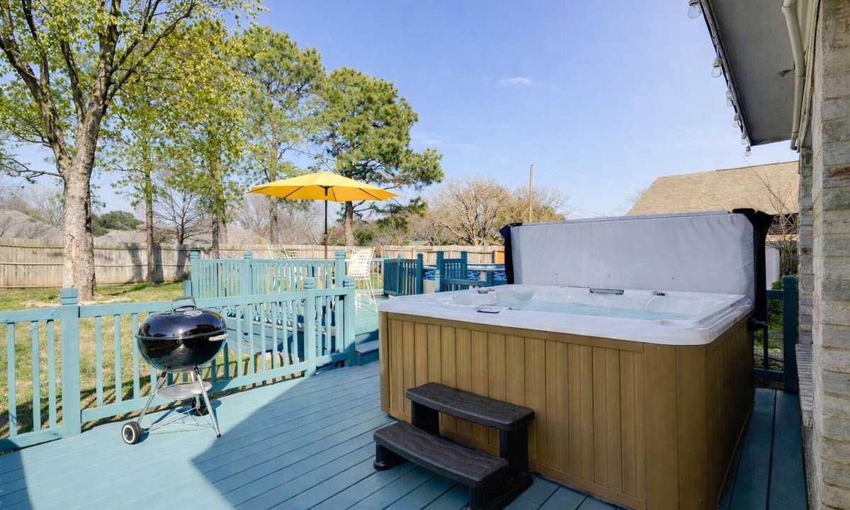 Burleson House | Cheerful Home, with Big Private Fenced Yard, & Big Hot Tub