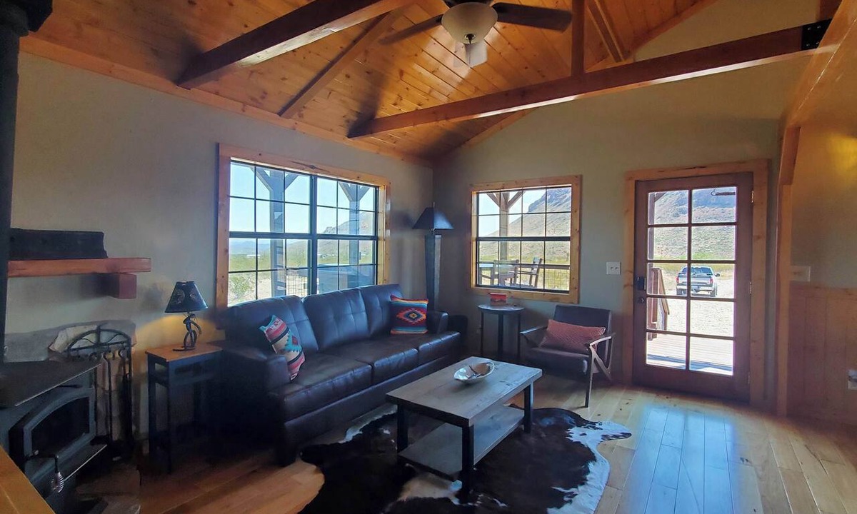 Brewster County Cabin | Christmas Mountains Ranch: Classic 2br/1bth Cabin with Spacious Wrap Around Porch. Walk to Pool.