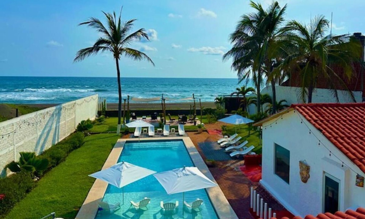 Cuyutlan House | HUGE BEACHFRONT GATED HACIENDA w/CASITA, POOL sleeps 16 Max VRBO Rated #1