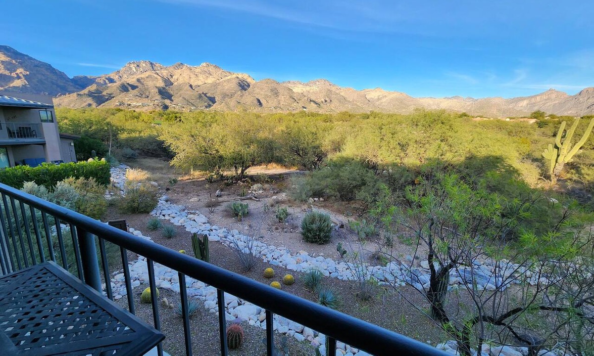 Tucson Condo | Private patio has spectacular golf -mountain views and many interior upgrades