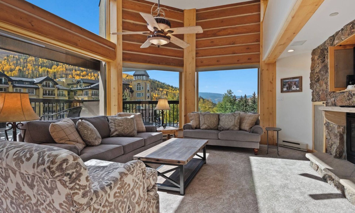 Vail Condo | Spacious 3BR Mountain Lodge Stone Fireplace Vaulted Ceilings & Mountain View
