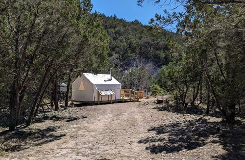 Vanderpool RV Rental | Cozy Safari Tent in Bandera for Romantic Getaways to Texas Hill Country