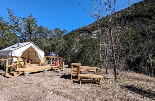 Vanderpool RV Rental | Cozy Safari Tent in Bandera for Romantic Getaways to Texas Hill Country