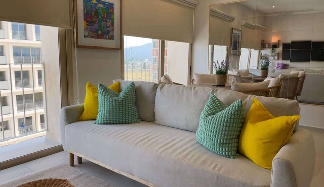 Modern retreat: warm design, great view, and comfortable