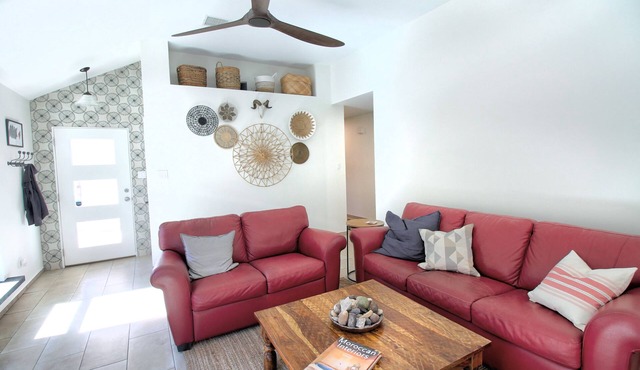 New Refurb, fully stocked kitchen, private fenced yard and tile throughout.