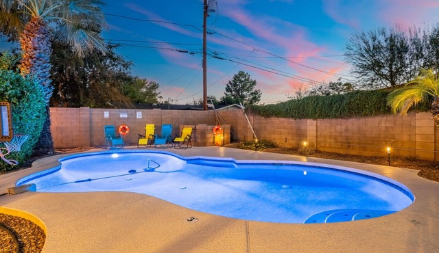 Poolside Oasis Retreat with Heated Pool Fire Pit Yard